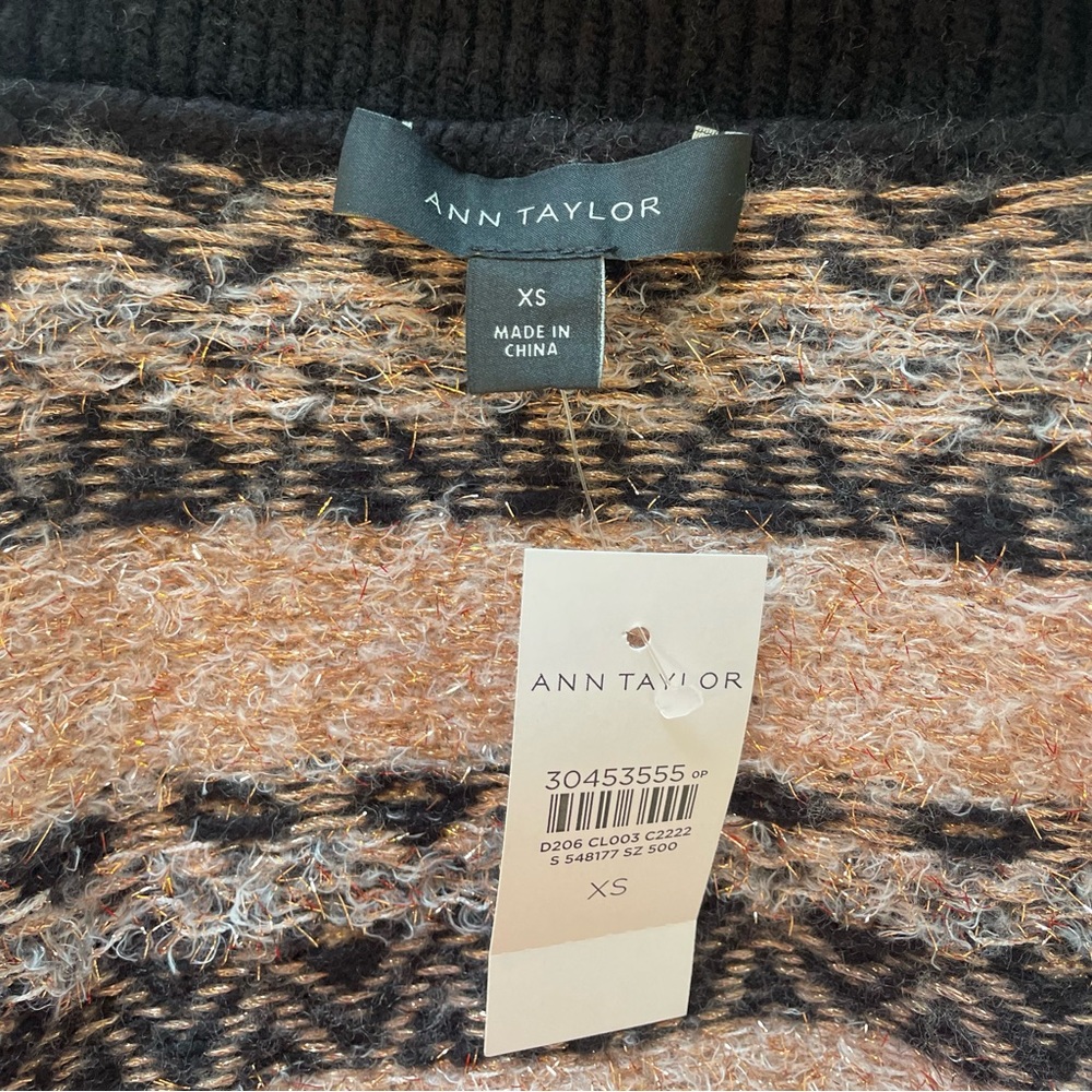SALE - NWT Ann Taylor Black Nordic Fair Isle Turtleneck Sweater, Size “XS” - Picture 7 of 8